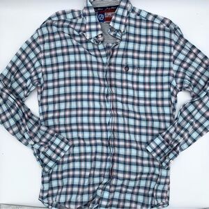George Strait Wrangler Men's Plaid Button-Down Shirt - Blue Large